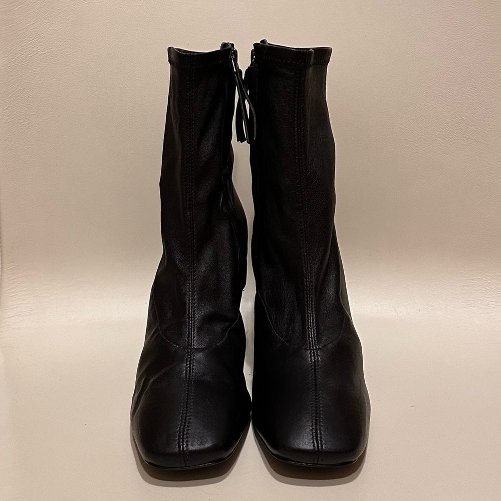 Reformation Edie Black Square Toe Chunky Block Heel Ankle Sock Boot Sz 7.5 NWOB - Picture 7 of 9